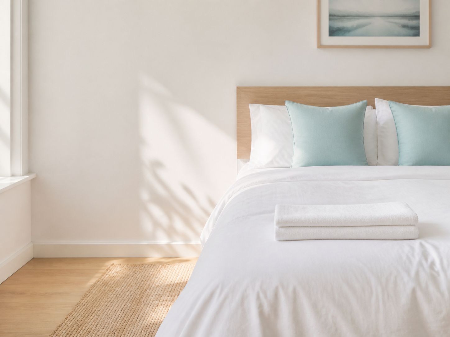 A fresh and tidy bedroom with clean linen